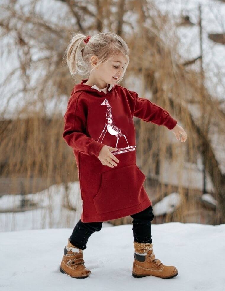 Girl Sweater &quot;Camilla&quot; in Beechwood bordeaux with giraffe print