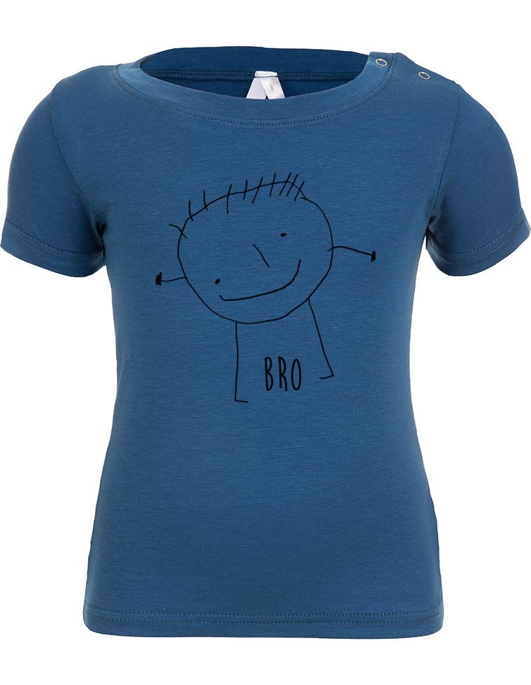 Alex Eucalyptus Fibre Baby T-Shirt - blau mit 'bro' Aufdruck