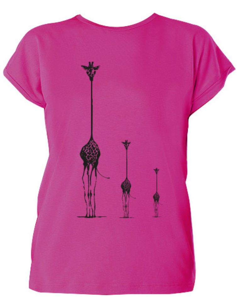 Laura Eukalyptus Faser T-Shirt - fuchsia mit drei Giraffen