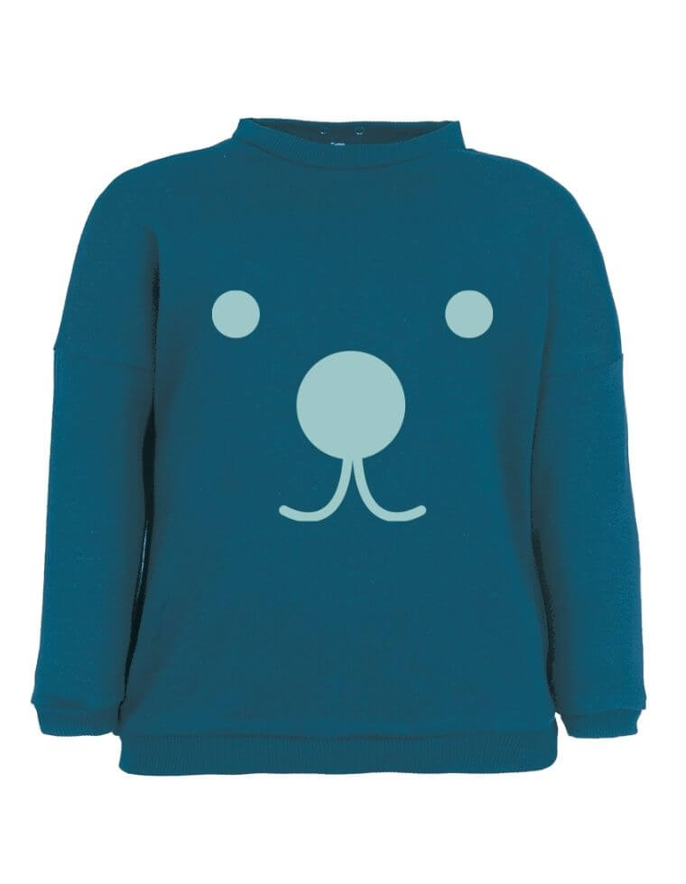 Suli Newborn Sweatshirt Bio-Baumwolle - blau mit Bärenaugen