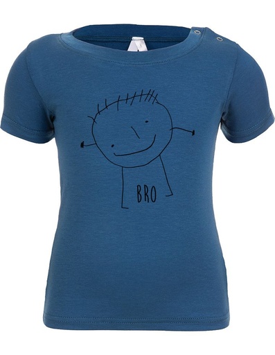 [BNTS001-034BRO-SS23] Alex Eucalyptus Fibre Baby T-Shirt - blau mit 'bro' Aufdruck