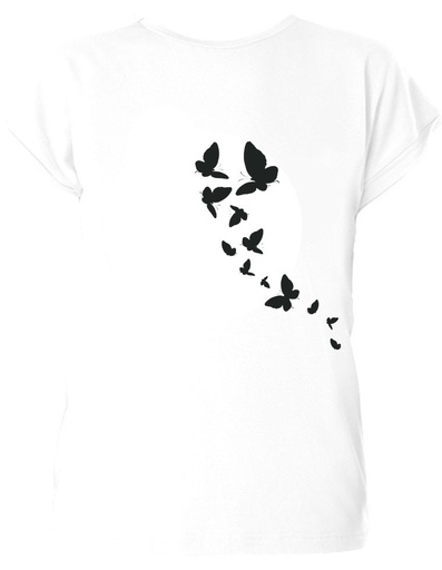 [KGTS005-020BUT-SS23] Laura Eukalyptusfaser-T-Shirt - Weiß mit Schmetterlingsdruck