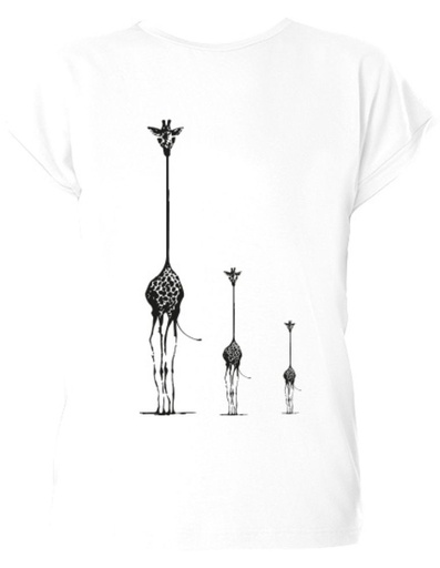 [KGTS005-020GGG-SS23] Laura Eucalyptus Faser T-Shirt - weiß mit drei Giraffen Druck