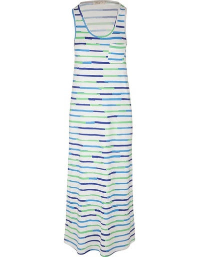 [WMDR032-174LIN-SS23] Adele Kleid aus Eukalyptusfasern - blau und grün gestreift