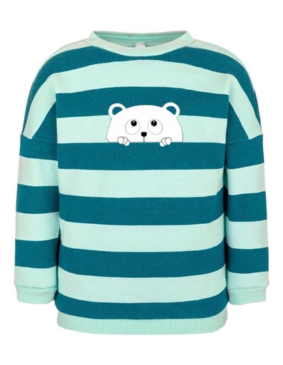 [BNSW002-439BEA-FW23] Suli Newborn Sweatshirt Bio-Baumwolle - blau und türkis gestreift mit Bär