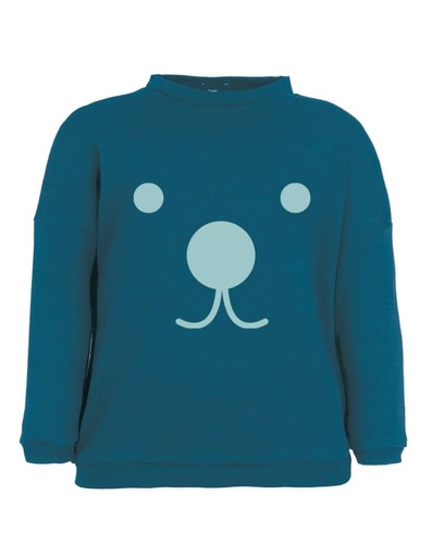 [BNSW002-434EYE-FW23] Suli Newborn Sweatshirt Bio-Baumwolle - blau mit Bärenaugen
