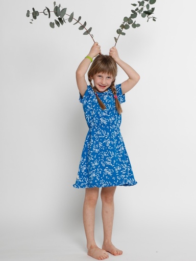 [KGDR001A120SS19000] Eukalyptus Kleid Emy - hellblau mit Rosen